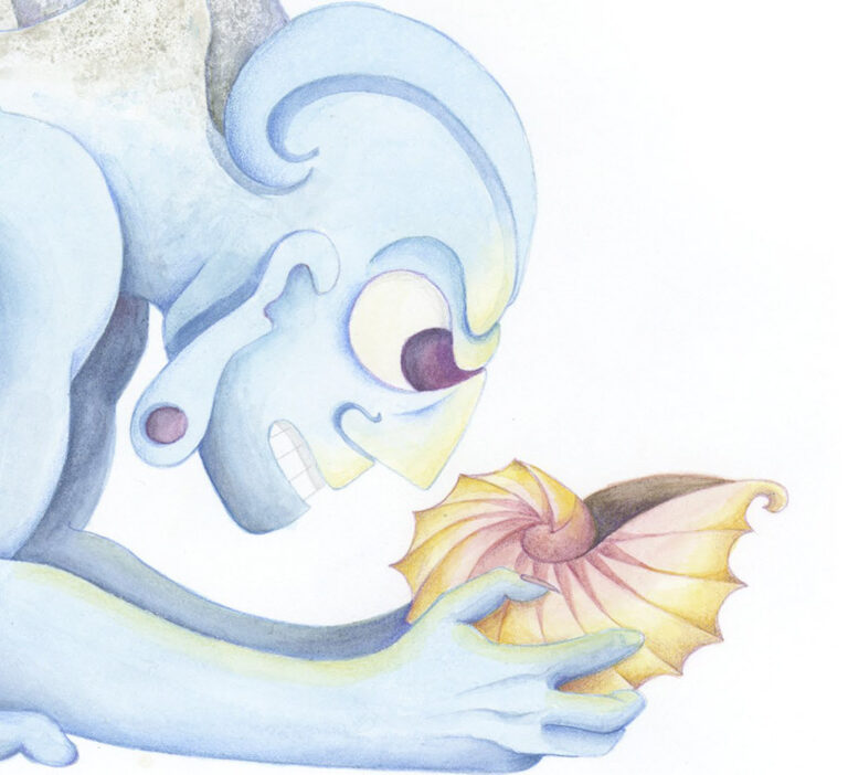 Watercolor illustration for the Māori tale about Tangaroa god.